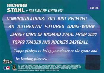 2001 Topps Traded & Rookies - Rookie Relics #TRR-RS Richard Stahl Back