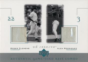 2001 UD Reserve - Ball-Base Duos #B-CR Roger Clemens / Alex Rodriguez  Front