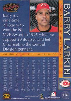 1999 Pacific #114 Barry Larkin Back