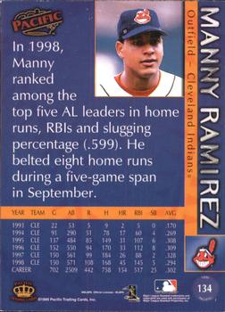 1999 Pacific #134 Manny Ramirez Back