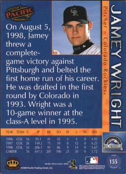 1999 Pacific #155 Jamey Wright Back