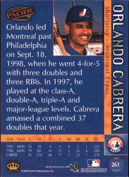 1999 Pacific #261 Orlando Cabrera Back