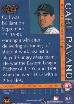 1999 Pacific #268 Carl Pavano Back