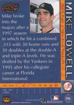 1999 Pacific #296 Mike Lowell Back