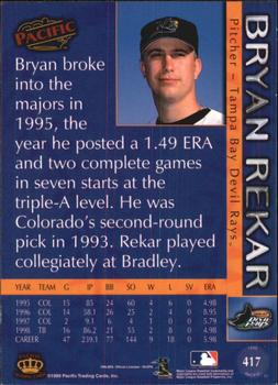 1999 Pacific #417 Bryan Rekar Back