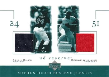 2001 UD Reserve - Game Jersey Duos #JGW Brian Giles / Bernie Williams  Front