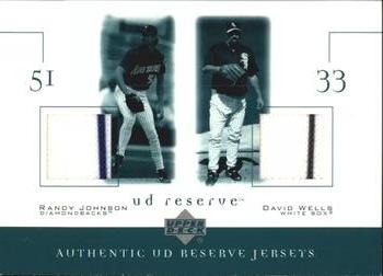 2001 UD Reserve - Game Jersey Duos #JJW Randy Johnson / David Wells  Front