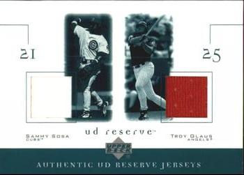 2001 UD Reserve - Game Jersey Duos #JSG Sammy Sosa / Troy Glaus  Front