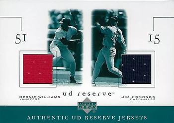 2001 UD Reserve - Game Jersey Duos #JWE Bernie Williams / Jim Edmonds  Front