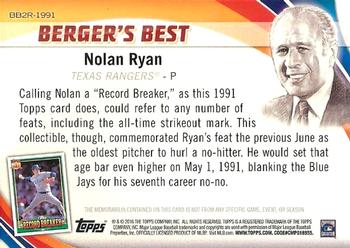 2016 Topps - Berger's Best Relics (Series 2) #BB2R-1991 Nolan Ryan Back