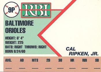 1991 RBI Magazine Prototype #9P Cal Ripken Jr. Back