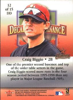 2001 Ultra - Decade of Dominance #12DD Craig Biggio  Back