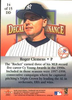 2001 Ultra - Decade of Dominance #14DD Roger Clemens  Back