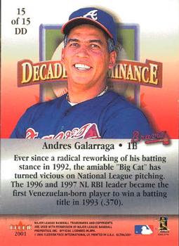 2001 Ultra - Decade of Dominance #15DD Andres Galarraga  Back