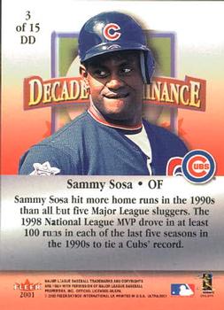 2001 Ultra - Decade of Dominance #3DD Sammy Sosa  Back