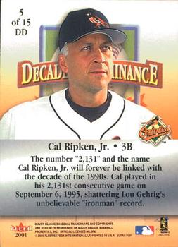 2001 Ultra - Decade of Dominance #5DD Cal Ripken Jr.  Back