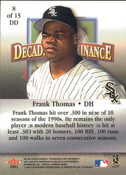 2001 Ultra - Decade of Dominance #8DD Frank Thomas  Back