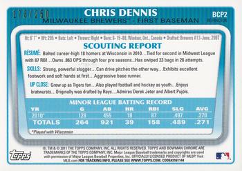 2011 Bowman - Chrome Prospects Blue Refractors #BCP2 Chris Dennis Back