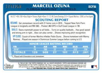 2011 Bowman - Chrome Prospects Blue Refractors #BCP36 Marcell Ozuna Back