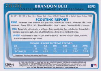 2011 Bowman - Chrome Prospects Blue Refractors #BCP93 Brandon Belt Back