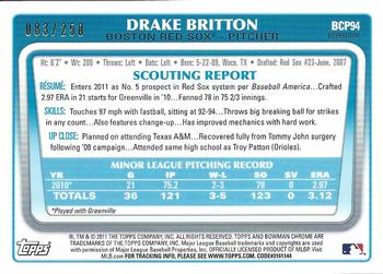 2011 Bowman - Chrome Prospects Blue Refractors #BCP94 Drake Britton Back