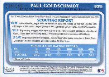 2011 Bowman - Chrome Prospects Blue Refractors #BCP99 Paul Goldschmidt Back