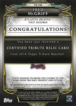 2016 Topps Tribute - Tribute Relics #TR-FM Fred McGriff Back