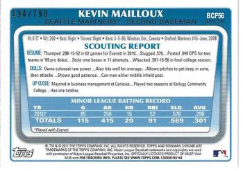 2011 Bowman - Chrome Prospects Refractors #BCP56 Kevin Mailloux Back