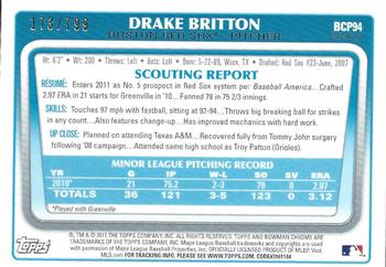 2011 Bowman - Chrome Prospects Refractors #BCP94 Drake Britton Back