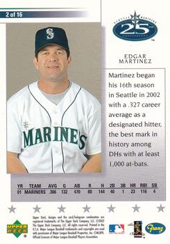 2002 Upper Deck Franz Seattle Mariners #2 Edgar Martinez Back