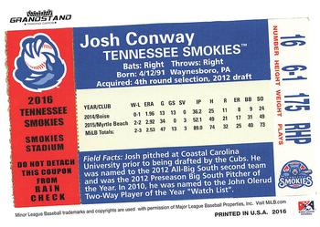 2016 Grandstand Tennessee Smokies #NNO Josh Conway Back