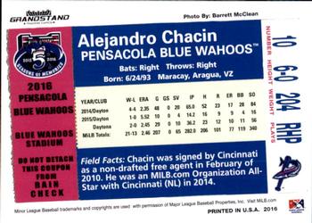 2016 Grandstand Pensacola Blue Wahoos #NNO Alejandro Chacin Back