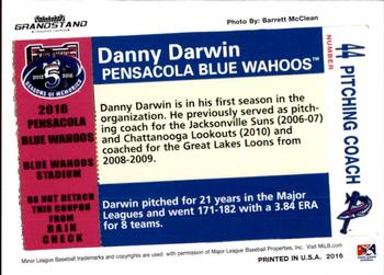 2016 Grandstand Pensacola Blue Wahoos #NNO Danny Darwin Back