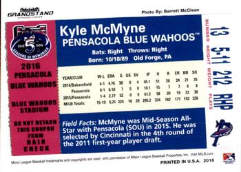 2016 Grandstand Pensacola Blue Wahoos #NNO Kyle McMyne Back