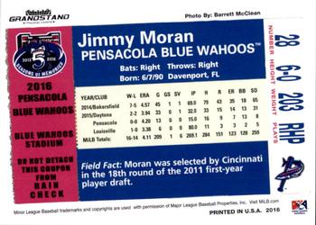 2016 Grandstand Pensacola Blue Wahoos #NNO Jimmy Moran Back