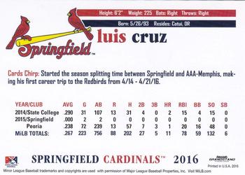 2016 Grandstand Springfield Cardinals #NNO Luis Cruz Back