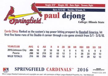 2016 Grandstand Springfield Cardinals #NNO Paul DeJong Back