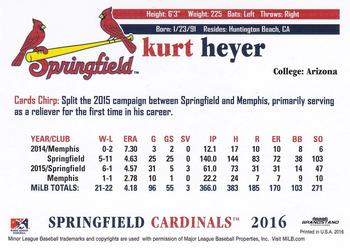 2016 Grandstand Springfield Cardinals #NNO Kurt Heyer Back