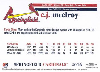 2016 Grandstand Springfield Cardinals #NNO C.J. McElroy Back