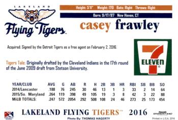 2016 Grandstand Lakeland Flying Tigers #NNO Casey Frawley Back