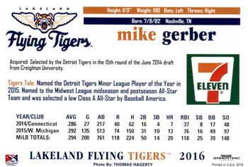 2016 Grandstand Lakeland Flying Tigers #NNO Mike Gerber Back