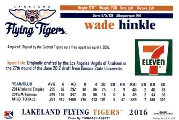 2016 Grandstand Lakeland Flying Tigers #NNO Wade Hinkle Back