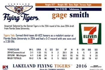 2016 Grandstand Lakeland Flying Tigers #NNO Gage Smith Back