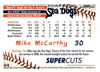 2016 Grandstand Portland Sea Dogs #NNO Mike McCarthy Back