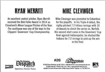 2016 Choice Columbus Clippers Military Appreciation #26 Ryan Merritt / Mike Clevinger Back