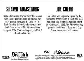 2016 Choice Columbus Clippers Military Appreciation #27 Shawn Armstrong / Joe Colon Back