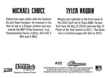 2016 Choice Columbus Clippers Military Appreciation #30 Michael Choice / Tyler Naquin Back