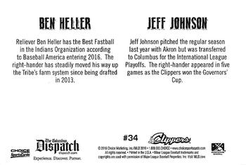 2016 Choice Columbus Clippers Military Appreciation #34 Ben Heller / Jeff Johnson Back