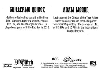 2016 Choice Columbus Clippers Military Appreciation #36 Guillermo Quiroz / Adam Moore Back