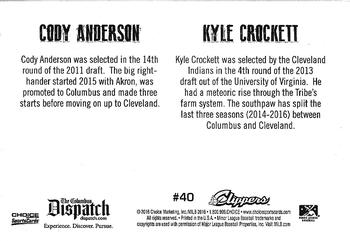 2016 Choice Columbus Clippers Military Appreciation #40 Cody Anderson / Kyle Crockett Back